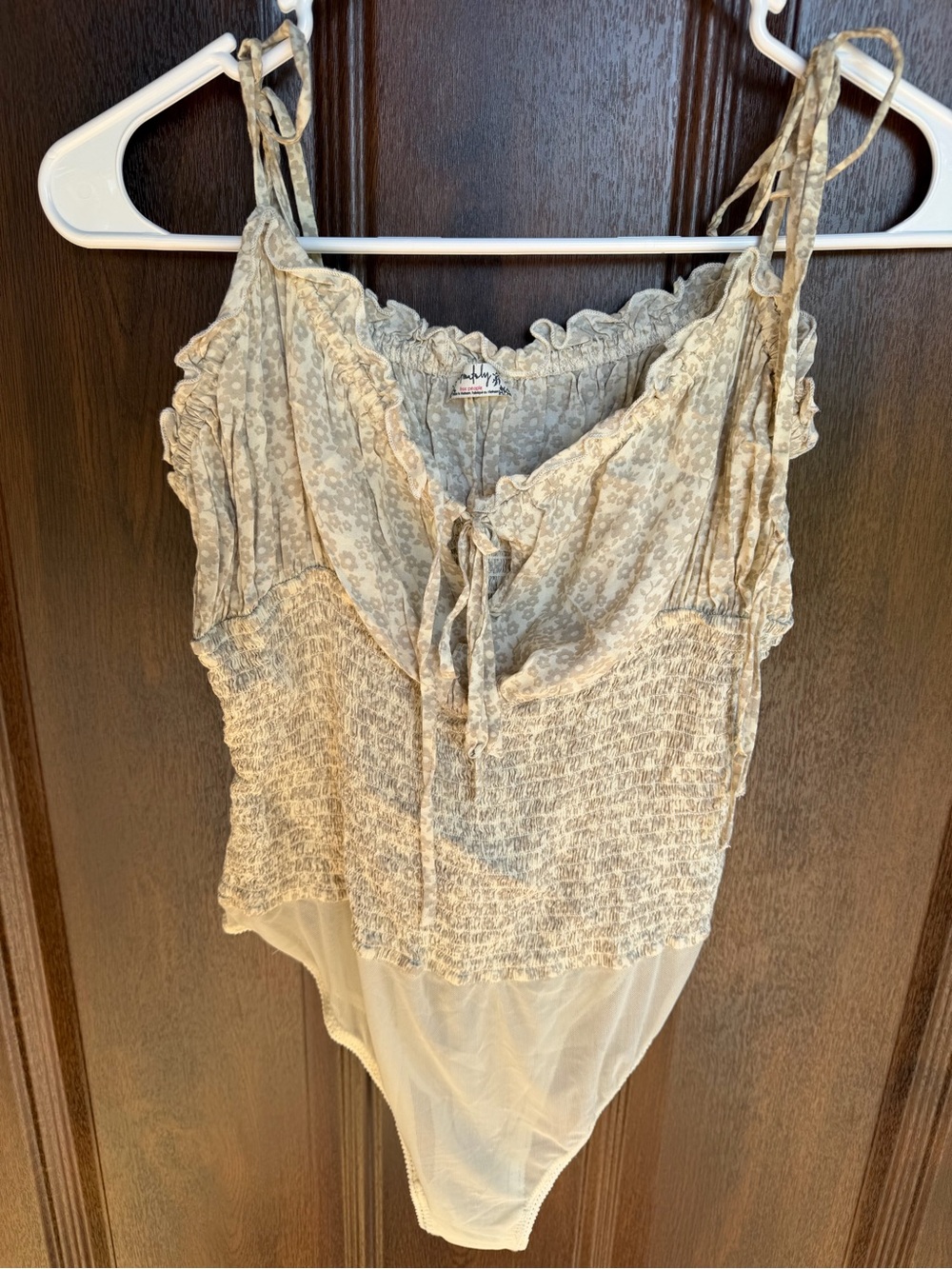 Free People Intimates Large Bardot Ivory Bodysuit Dainty Floral Smocked
